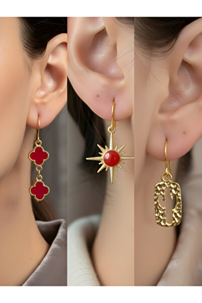 TURBİJ طقم أقراط نسائية مكون من 3 قطع مع رمزات عصرية