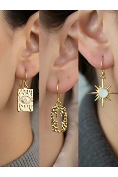 TURBİJ طقم أقراط نسائية مكون من 3 قطع مع رمزات عصرية