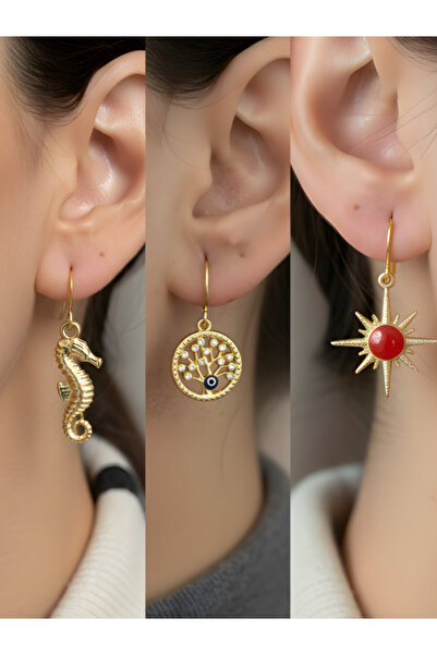 TURBİJ طقم أقراط نسائية مكون من 3 قطع مع رمزات عصرية