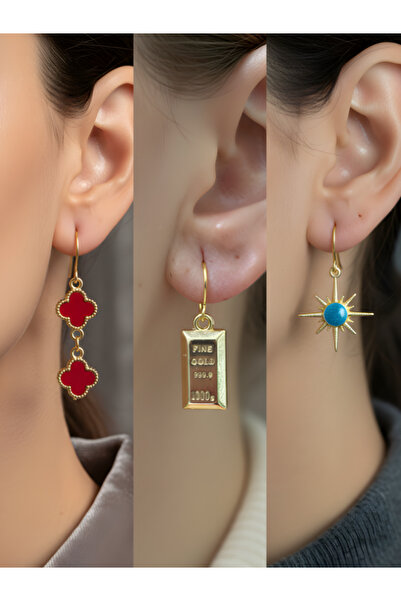 TURBİJ طقم أقراط نسائية مكون من 3 قطع مع رمزات عصرية