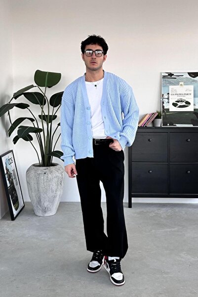 HAFKAGİYİM Baby Blue Knitted Detail Knitwear Cardigan