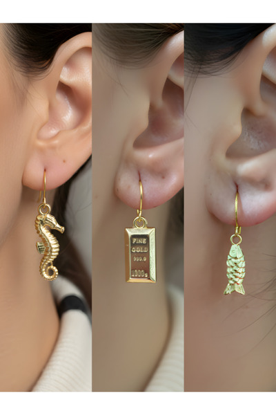 TURBİJ طقم أقراط نسائية مكون من 3 قطع مع رمزات عصرية