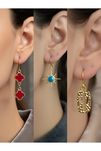 TURBİJ طقم أقراط نسائية مكون من 3 قطع مع رمزات عصرية