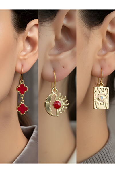 TURBİJ طقم أقراط نسائية مكون من 3 قطع مع رمزات عصرية