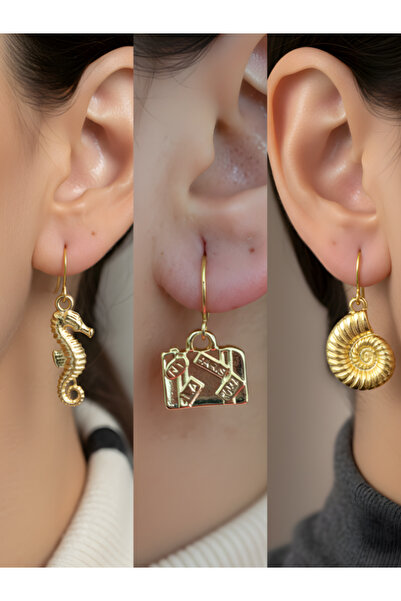 TURBİJ طقم أقراط نسائية مكون من 3 قطع مع رمزات عصرية