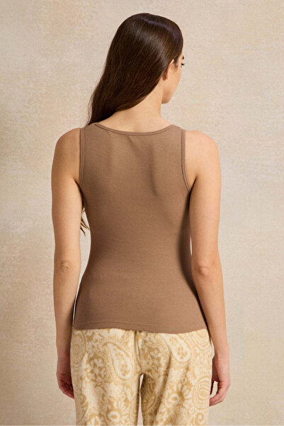 REDTAG Women Brown Plain Ribbed Vest