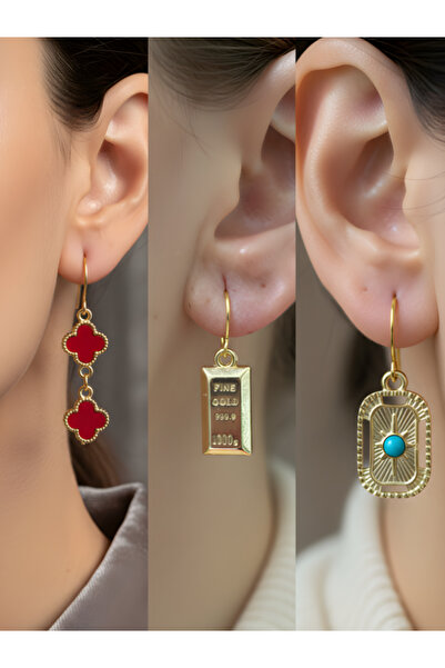 TURBİJ طقم أقراط نسائية مكون من 3 قطع مع رمزات عصرية