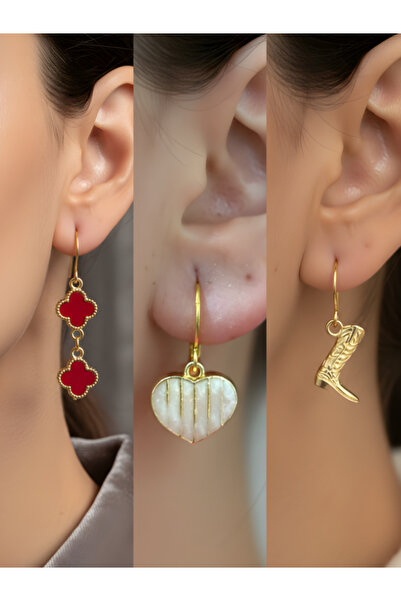 TURBİJ طقم أقراط نسائية مكون من 3 قطع مع رمزات عصرية