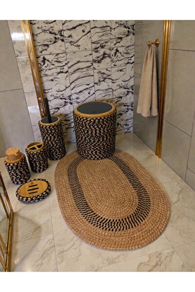 Home Inn Home Textile Set de baie din 6 piese cu aspect natural de răchită – elegant și modern, negru-natural