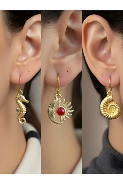 TURBİJ طقم أقراط نسائية مكون من 3 قطع مع رمزات عصرية