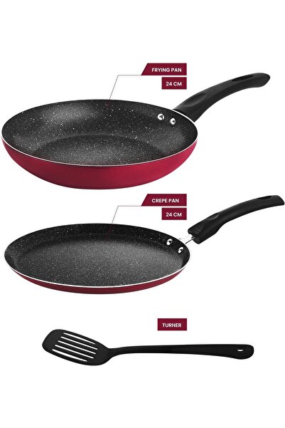 RAJ NON STICK FRYPAN 24 CM & CREPE PAN 24 CM COOKWARE SET WITH TURNER