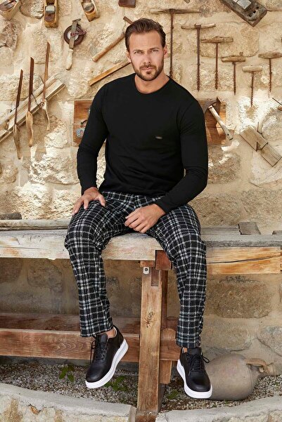 Aydoğan Ανδρικό Σετ Πιτζάμες Ζακάρ Μακρυμάνικο 3371 Μαύρο03