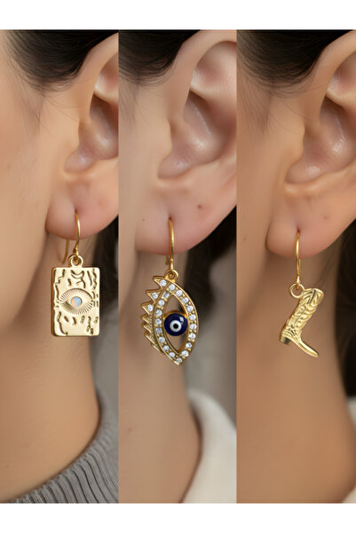 TURBİJ طقم أقراط نسائية مكون من 3 قطع مع رمزات عصرية