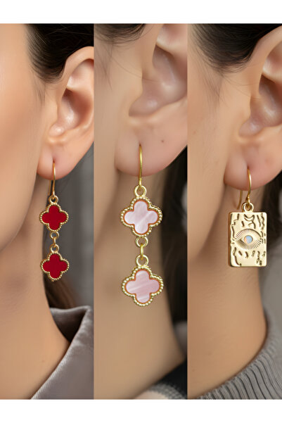 TURBİJ طقم أقراط نسائية مكون من 3 قطع مع رمزات عصرية