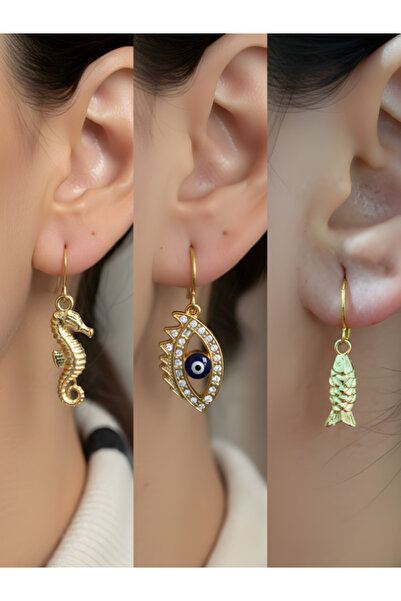 TURBİJ طقم أقراط نسائية مكون من 3 قطع مع رمزات عصرية