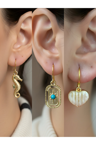 TURBİJ طقم أقراط نسائية مكون من 3 قطع مع رمزات عصرية