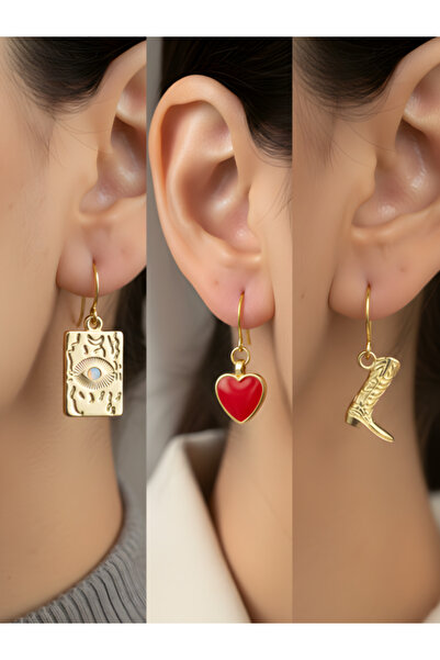 TURBİJ طقم أقراط نسائية مكون من 3 قطع مع رمزات عصرية