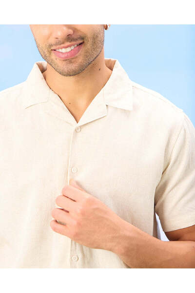 REDTAG Men Beige Short Sleeved Casual Shirt