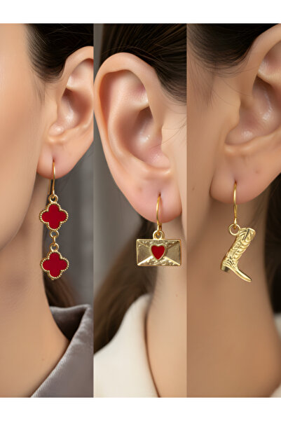 TURBİJ طقم أقراط نسائية مكون من 3 قطع مع رمزات عصرية