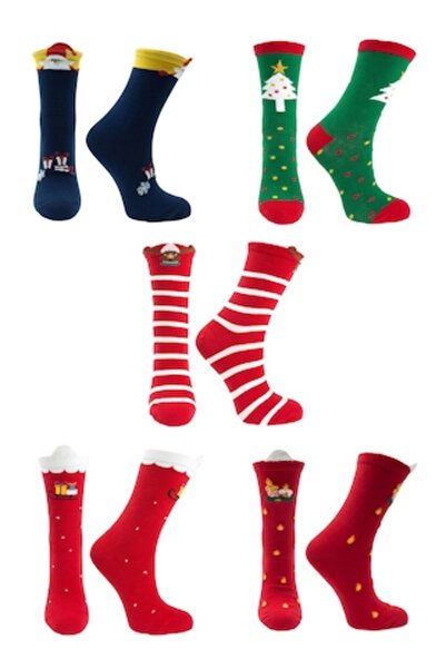 Tina - Set of 5 socks, multicolor, 95% cotton 5% elastane, size 36-41, Christmas motifs - SCR319