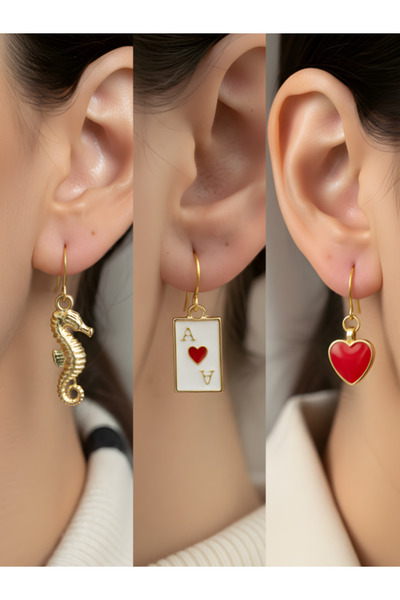 TURBİJ طقم أقراط نسائية مكون من 3 قطع مع رمزات عصرية