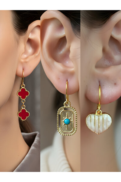 TURBİJ طقم أقراط نسائية مكون من 3 قطع مع رمزات عصرية