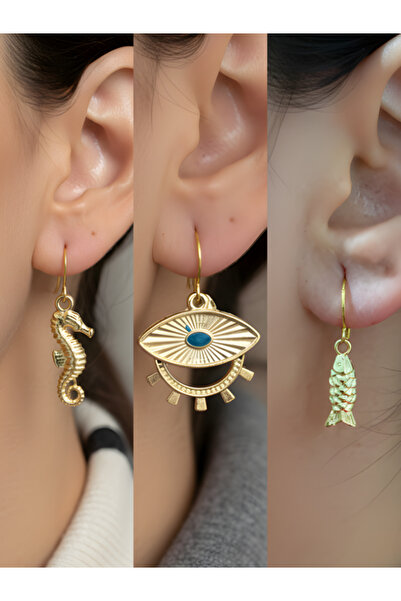 TURBİJ طقم أقراط نسائية مكون من 3 قطع مع رمزات عصرية