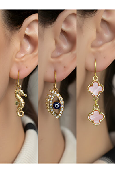 TURBİJ طقم أقراط نسائية مكون من 3 قطع مع رمزات عصرية