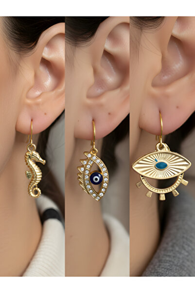 TURBİJ طقم أقراط نسائية مكون من 3 قطع مع رمزات عصرية