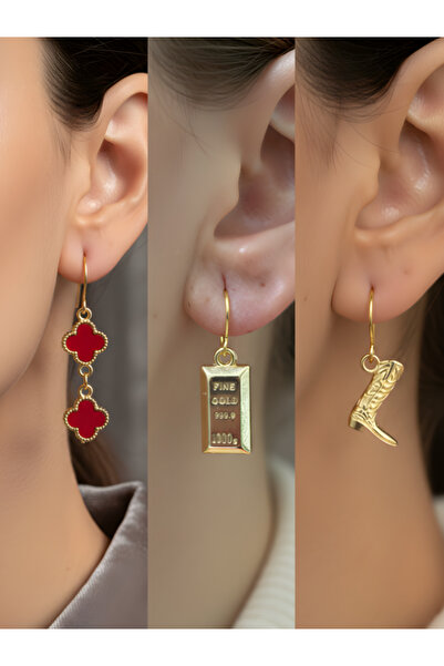 TURBİJ طقم أقراط نسائية مكون من 3 قطع مع رمزات عصرية