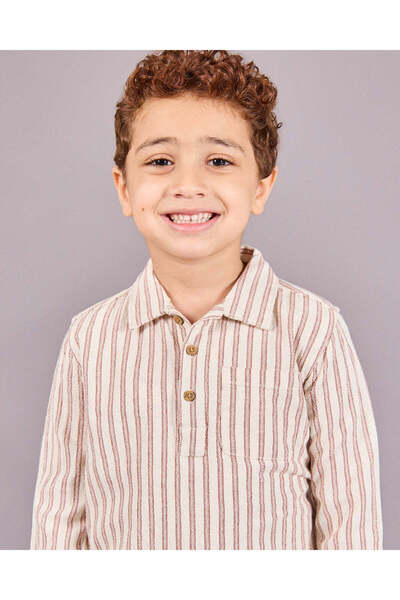 REDTAG Boys Beige Kurta Long Sleeve Shirt