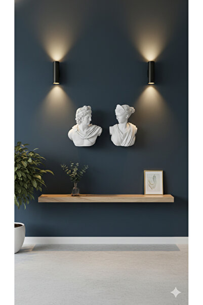 Dekoromi Dekoratif Duvar Büstü Diana ve Sezar Heykeli 2 Adet (40x29cm) Apollo Artemis Duvar Dekorasyon Biblo