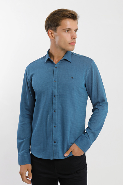 Smc by Semco Long Sleeve Snap Button Cotton Lycra Patterned Men's Shirt
