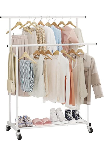 genernic Calmootey Double Rod Clothing Garment Rack, Rolling Hanging Clothes ...