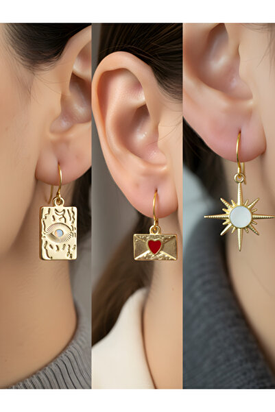 TURBİJ طقم أقراط نسائية مكون من 3 قطع مع رمزات عصرية