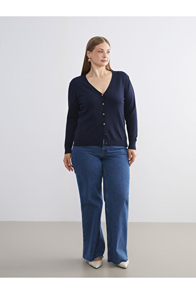 LC Waikiki Classic Navy Blue V-Neck Women's Knitwear Cardigan