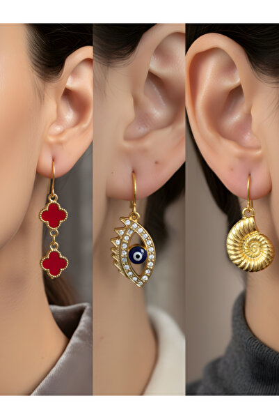 TURBİJ طقم أقراط نسائية مكون من 3 قطع مع رمزات عصرية