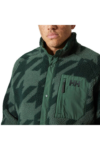 Helly Hansen Polar Panorama Printed Pile Snap Men's Green Mock Neck Jacket