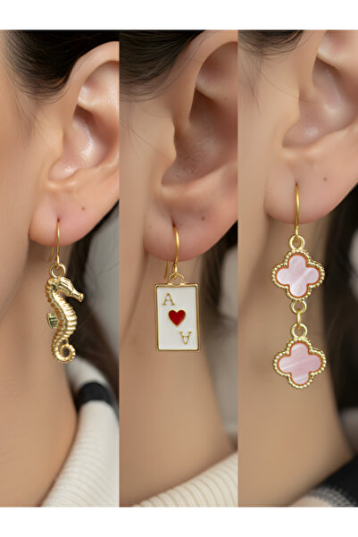 TURBİJ طقم أقراط نسائية مكون من 3 قطع مع رمزات عصرية