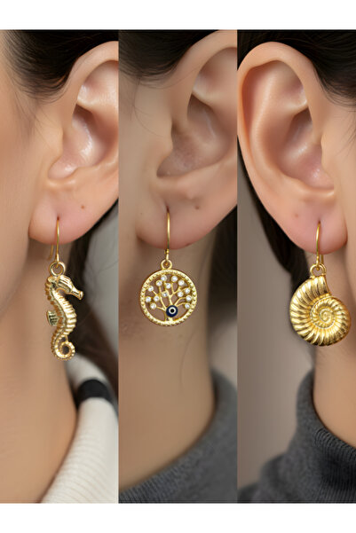 TURBİJ طقم أقراط نسائية مكون من 3 قطع مع رمزات عصرية