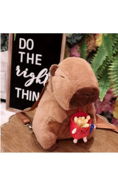OEM Capybara Plush Backpack 35 cm, with french fries, cute and practical