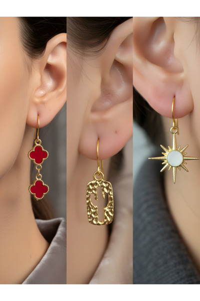 TURBİJ طقم أقراط نسائية مكون من 3 قطع مع رمزات عصرية