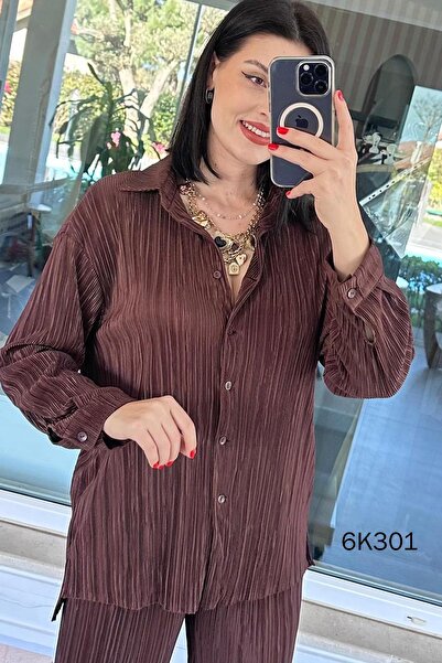 İnce Topuk Pleated Crinkle Casual Suit 6K301