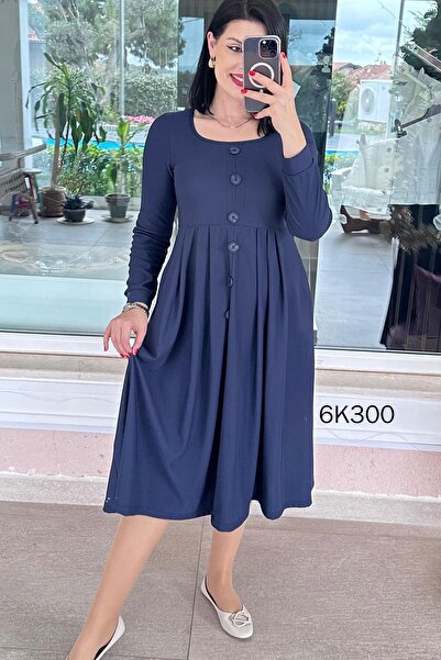 İnce Topuk Рокля с квадратна яка и детайли с копчета 6k300