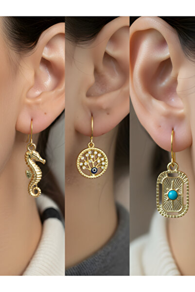 TURBİJ طقم أقراط نسائية مكون من 3 قطع مع رمزات عصرية