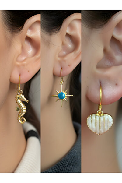 TURBİJ طقم أقراط نسائية مكون من 3 قطع مع رمزات عصرية