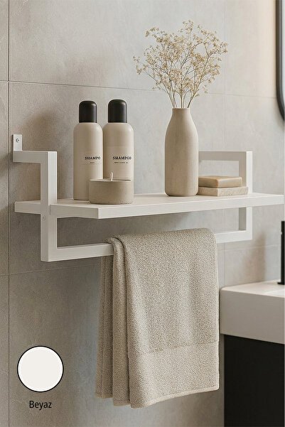 Euromob 60x20 cm, Banyo Rafı, Duvara Monte, Havluluk, 1 Katlı, Dekoratif Düze...