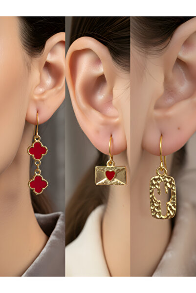 TURBİJ طقم أقراط نسائية مكون من 3 قطع مع رمزات عصرية