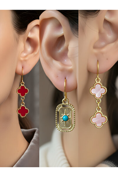 TURBİJ طقم أقراط نسائية مكون من 3 قطع مع رمزات عصرية