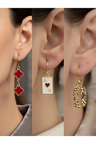 TURBİJ طقم أقراط نسائية مكون من 3 قطع مع رمزات عصرية